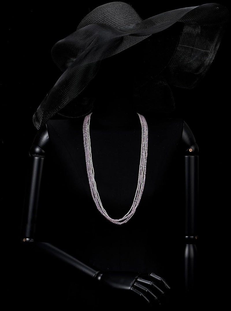 COOLSTEELANDBEYOND Long Multi-Strand Statement Necklace For Women, Elegant Layered Waterfall Chains, Crystal Beads Pendant - Image 2